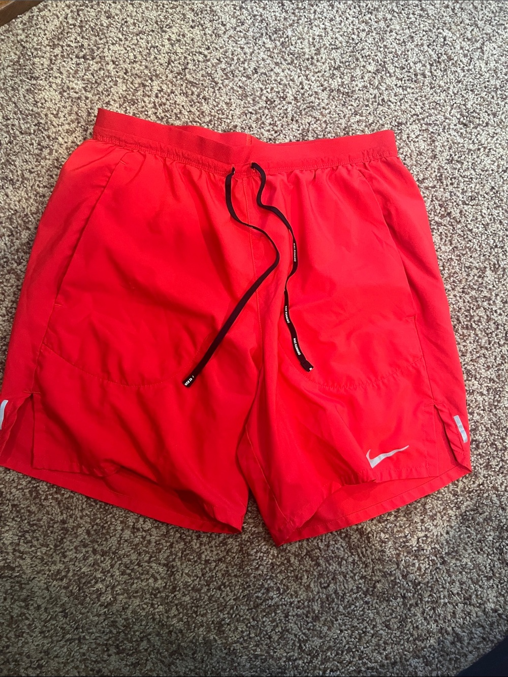 Nike Red Athletic Swim/Running Shorts with Black Drawstring 6 inch